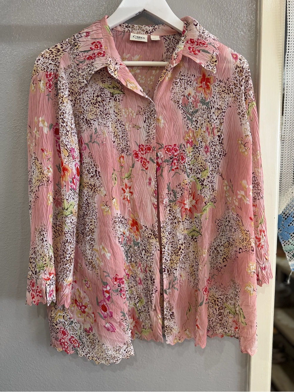 Cato Pink Floral Leopard-Print Blouse